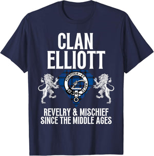 HighlandFour Elliott Clan Scottish Name Coat Of Arms Tartan Family Party T-Shirt - T-Shirt | Navy