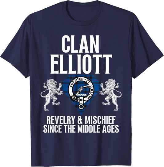 HighlandFour Elliott Clan Scottish Name Coat Of Arms Tartan Family Party T-Shirt - T-Shirt | Navy