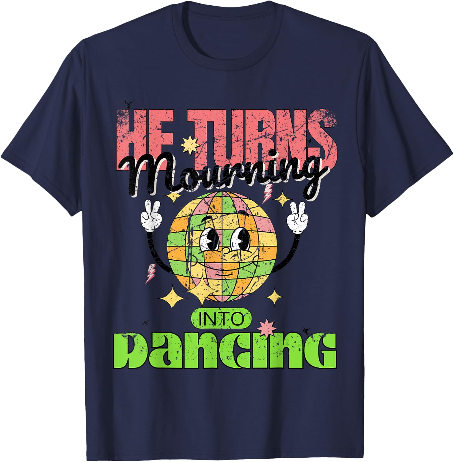 Psalm 30:11 He Turns Mourning To Dancing Christian Retro 70s T-Shirt - T-Shirt | Navy