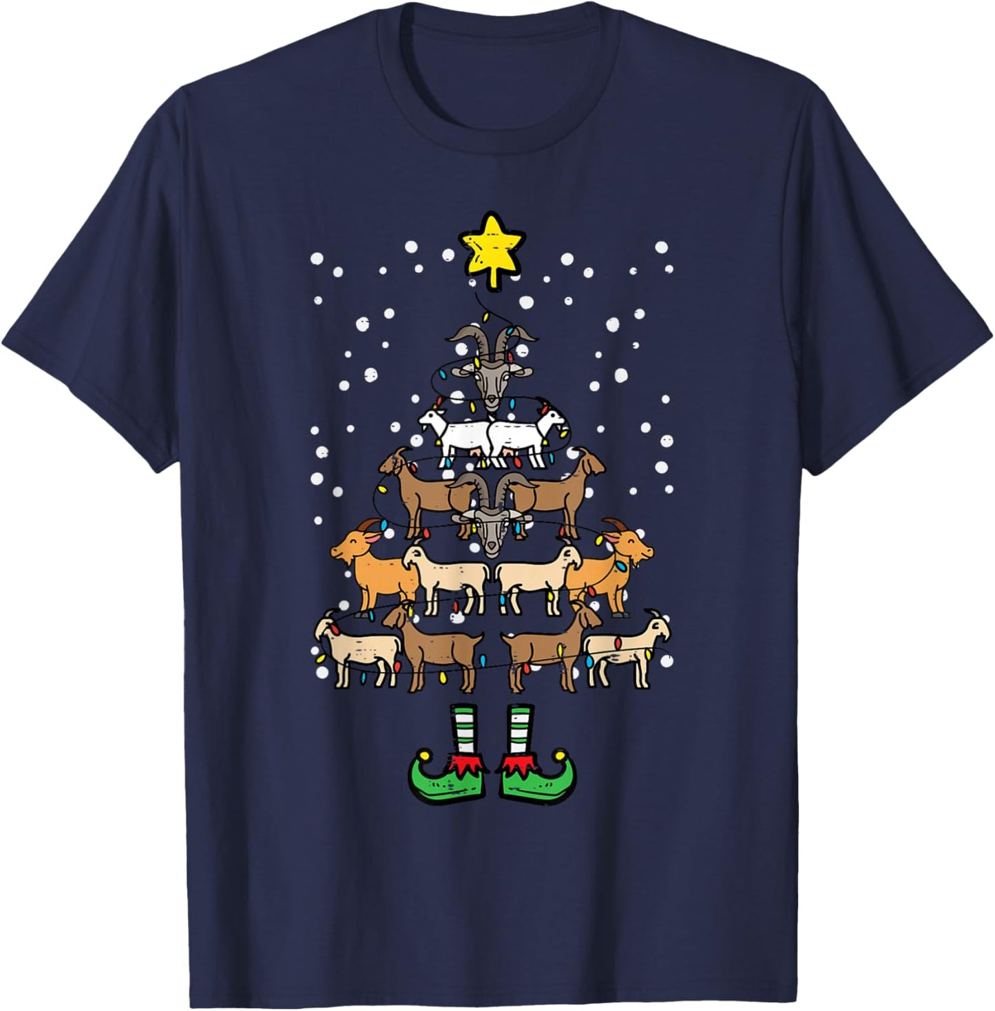Goat Christmas Tree Xmas Farm Animal Farmer Men Women Kids T-Shirt - T-Shirt | Navy
