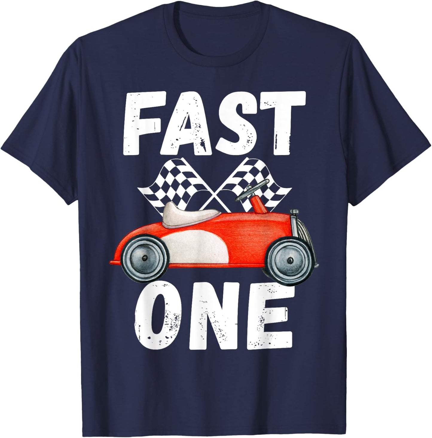 One Year Race Car 1st Birthday Fast One This Little Racer T-Shirt - T-Shirt | Navy