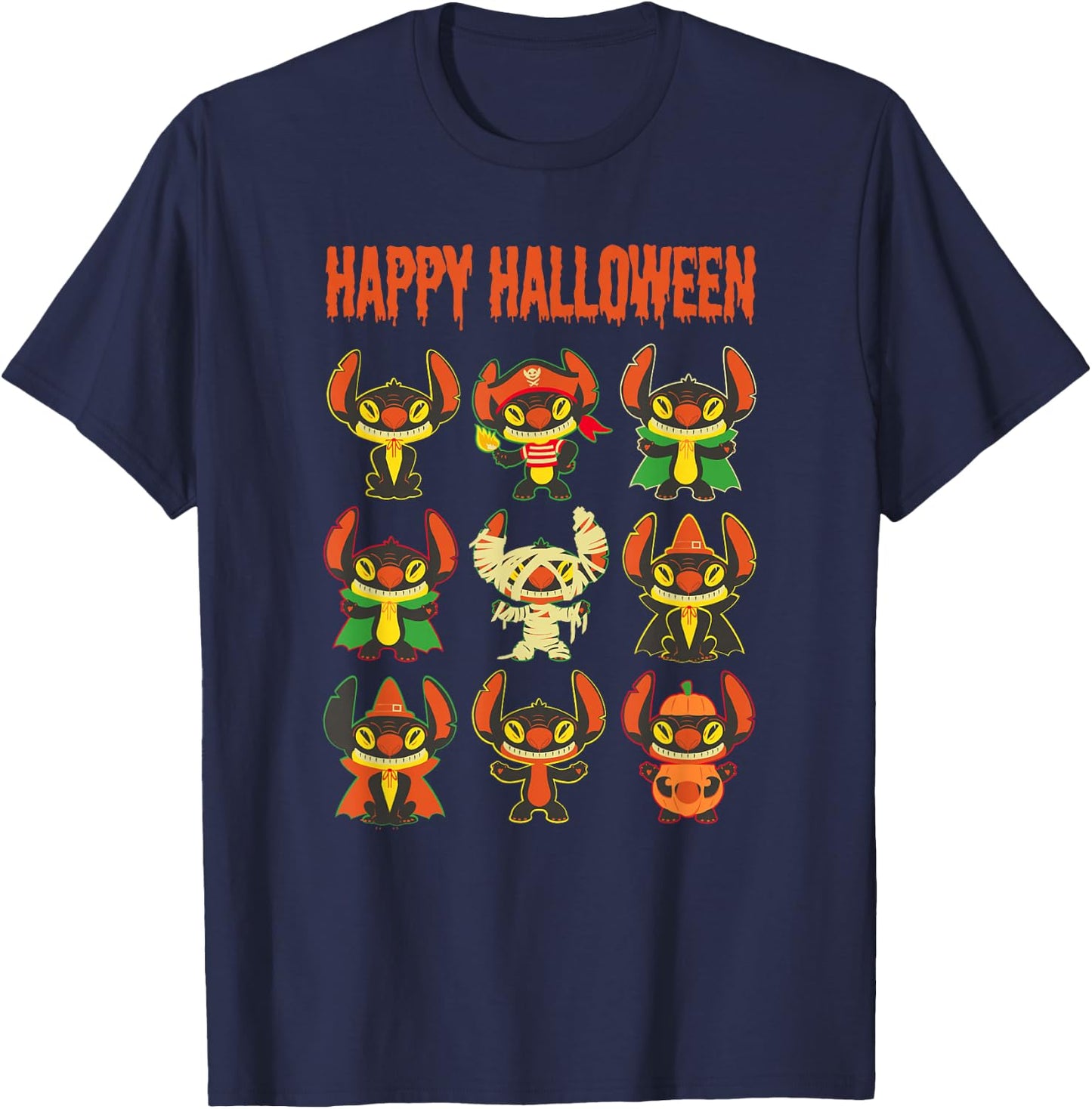 Disney Lilo & Stitch Halloween Stitch Costume Stack T-Shirt - T-Shirt | Navy