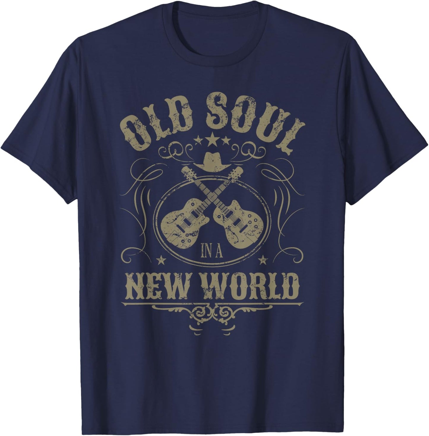 Old Soul in a New World Country Bluegrass Music Guitar Fan T-Shirt - T-Shirt | Navy