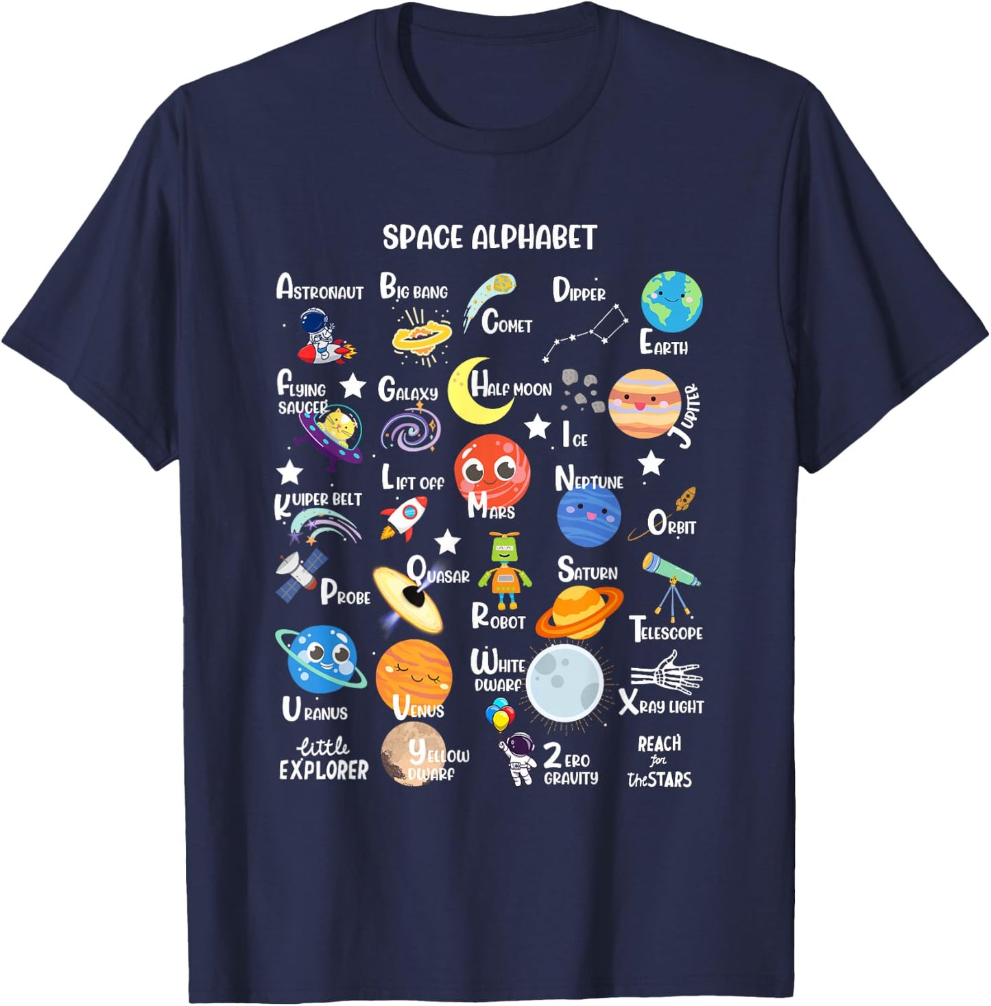 Space Alphabet A-Z ABC of Outer Space STEM Kids T-Shirt - T-Shirt | Navy
