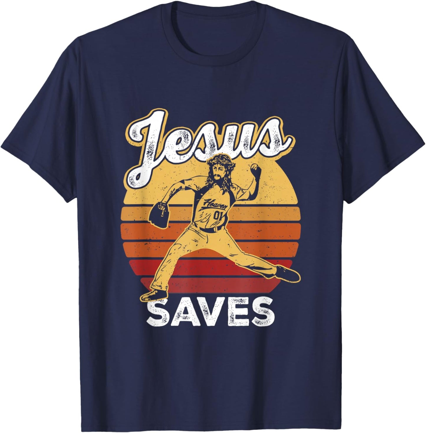 Retro Jesus a Saves Baseball Pitcher Fan Christian T-Shirt - T-Shirt | Navy