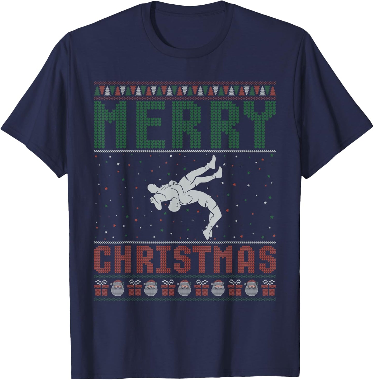 Wrestling Design Ugly Christmas Sweater Family Matching T-Shirt - T-Shirt | Navy