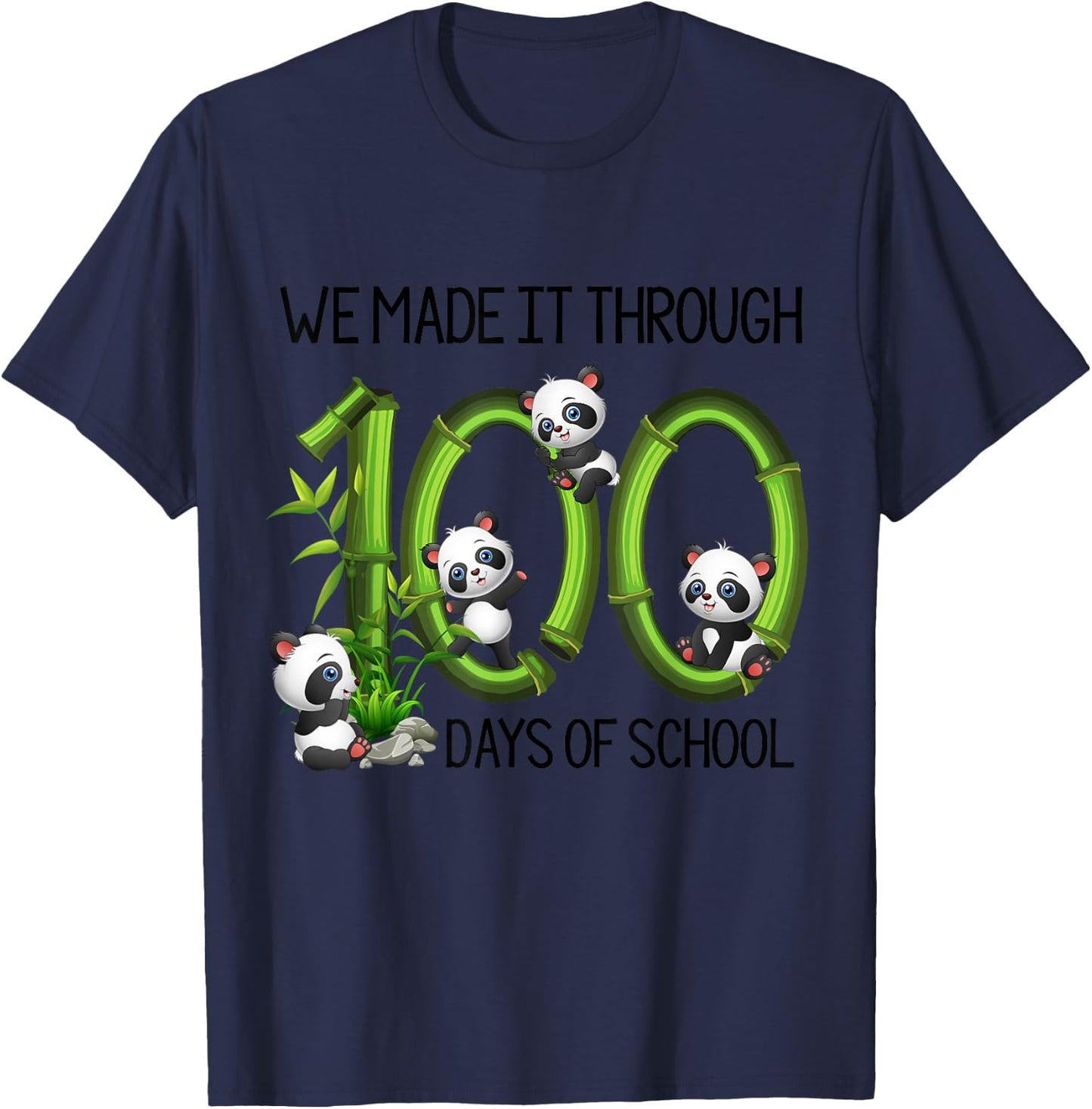 Cute Panda 100 Days Funny 100th Day Of School Kids Teacher T-Shirt - T-Shirt | Navy