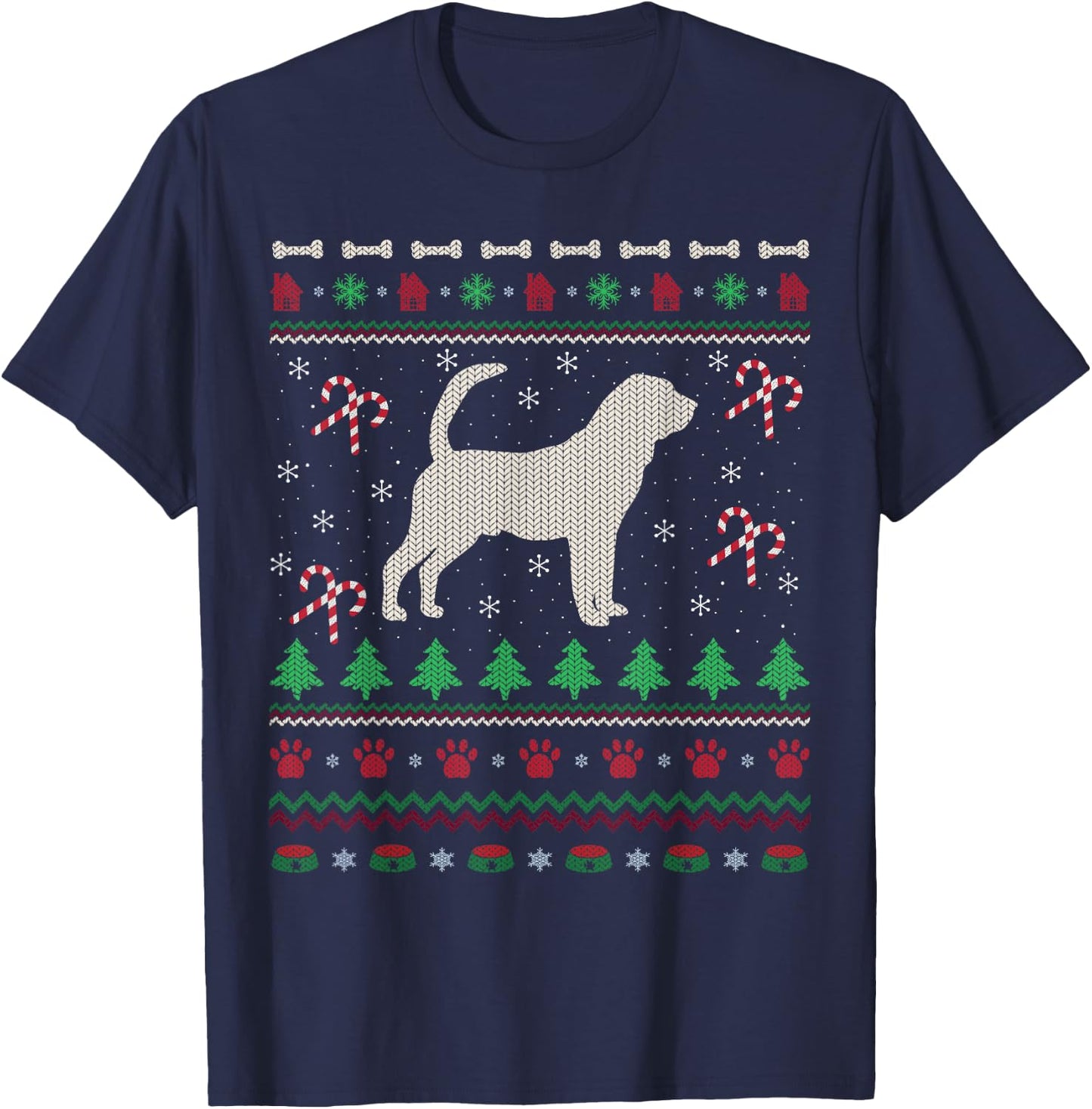 Ugly Xmas Sweater Style Santa Bloodhound Dog Christmas T-Shirt - T-Shirt | Navy