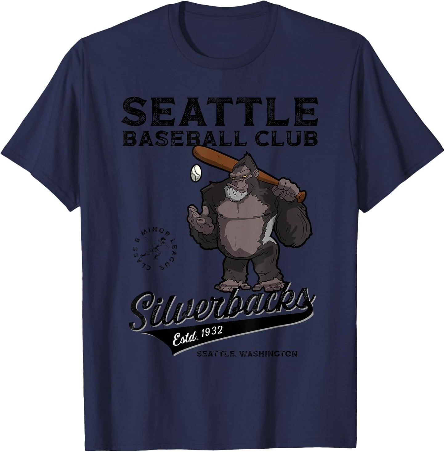 Seattle Silverbacks Minor League Retro Baseball Team T-Shirt - T-Shirt | Navy