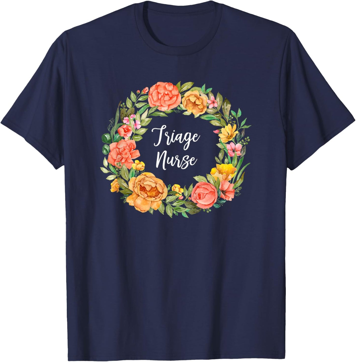 RN Nursing Medical Professional Floral Triage Nurse T-Shirt - T-Shirt | Navy