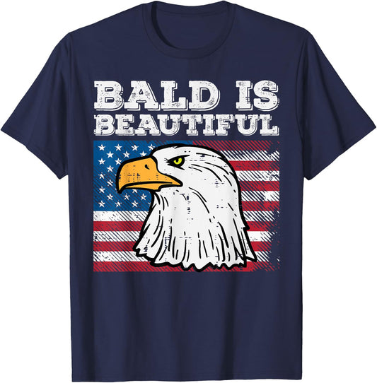 4th Of July Bald Is Beautiful Eagle Patriotic Men Women Kids T-Shirt - T-Shirt | Navy