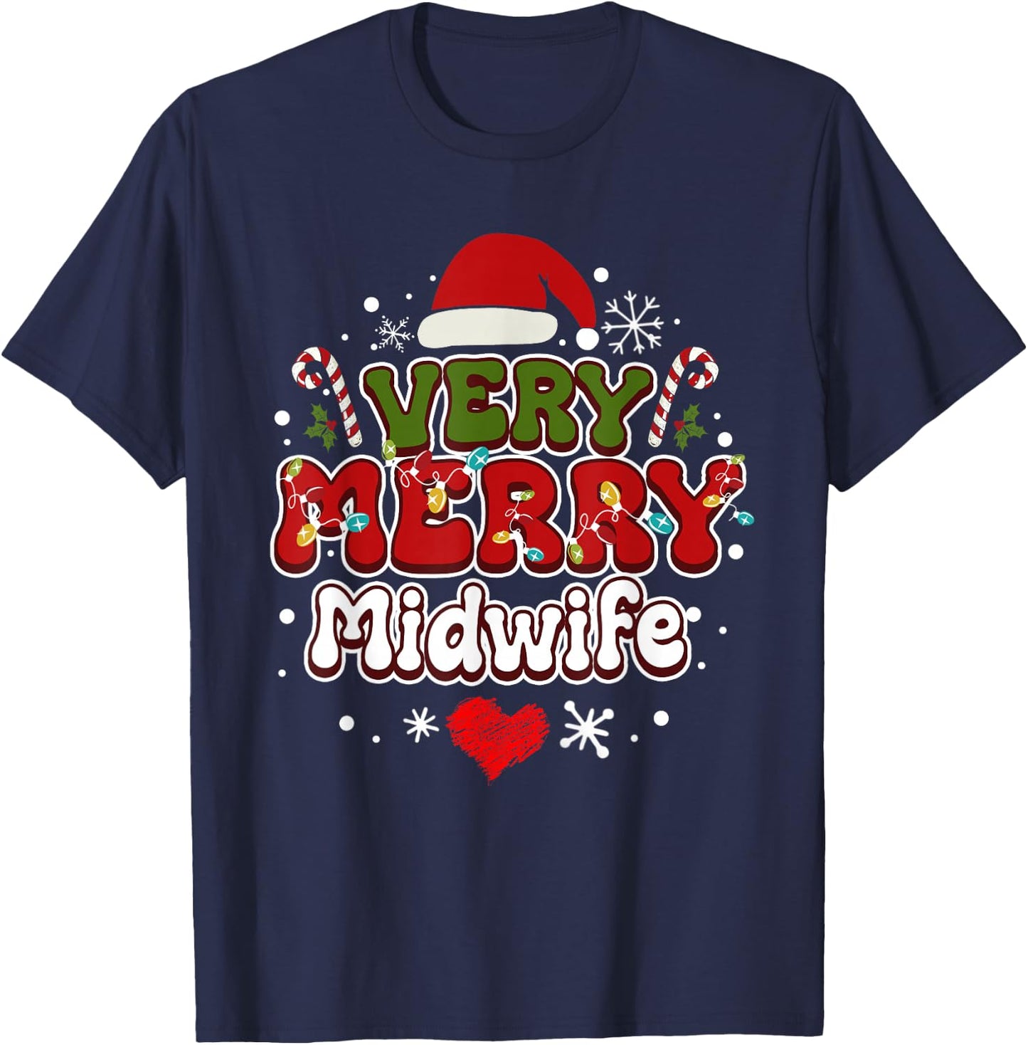 Groovy Christmas Shirt Very Merry Christmas Midwife T-Shirt - T-Shirt | Navy