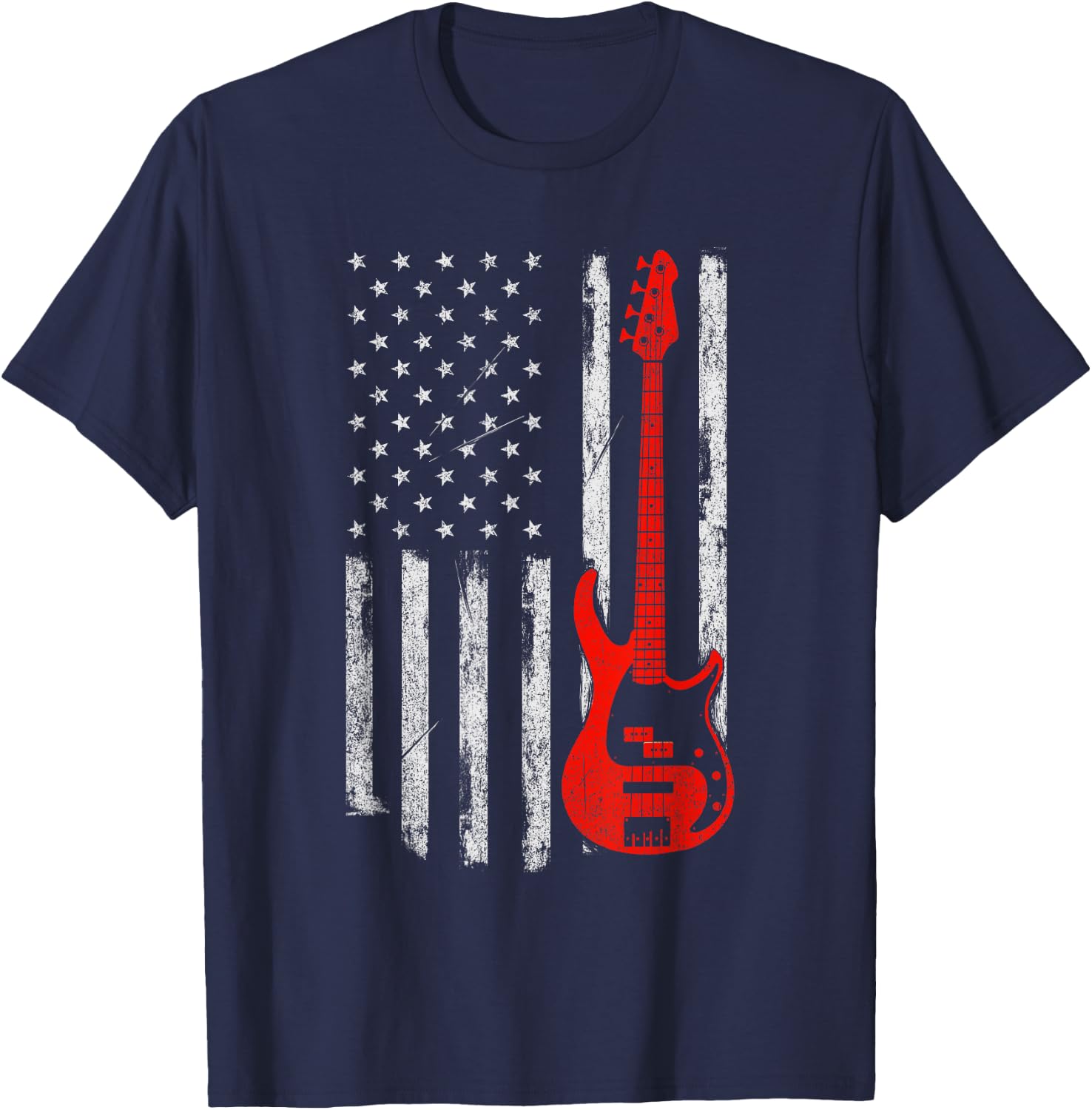Bassist - USA American Flag Bass Guitar Player Musician T-Shirt - T-Shirt | Navy