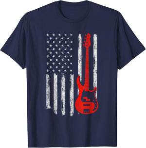 Bassist - USA American Flag Bass Guitar Player Musician T-Shirt - T-Shirt | Navy