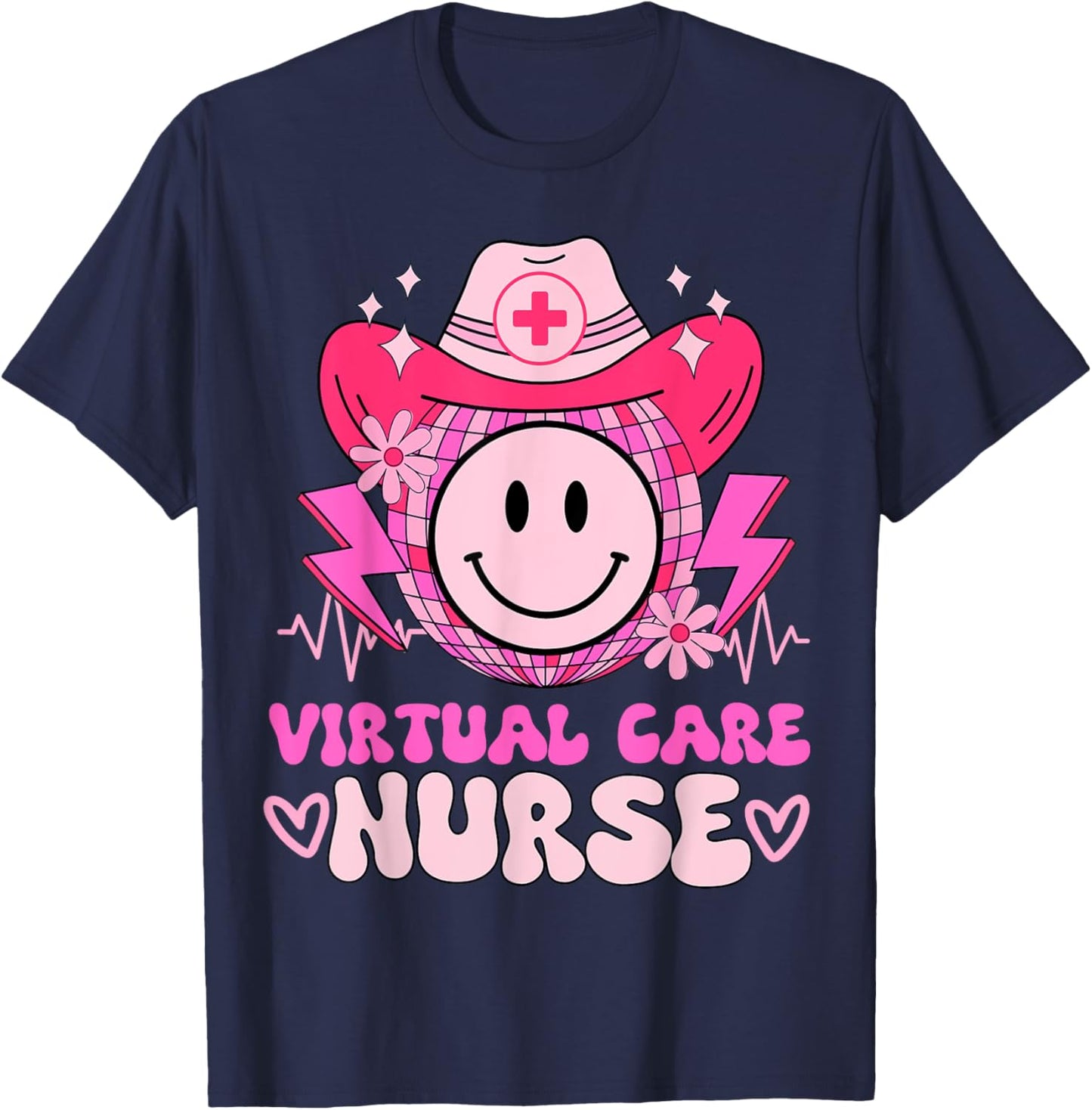 Cute medical retro stethoscope RN country virtual care nurse T-Shirt - T-Shirt | Navy