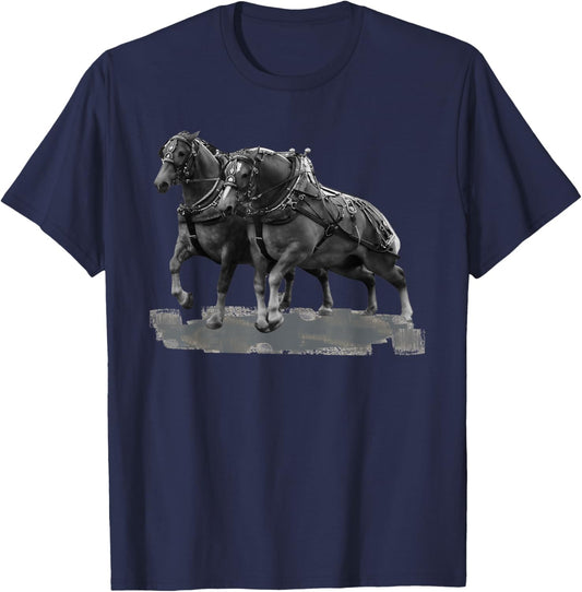 Draft Horse Pulling: Belgians Mid-Pull T-Shirt - T-Shirt | Navy