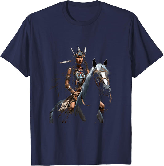 American Indian Warrior Horse T-Shirt - T-Shirt | Navy