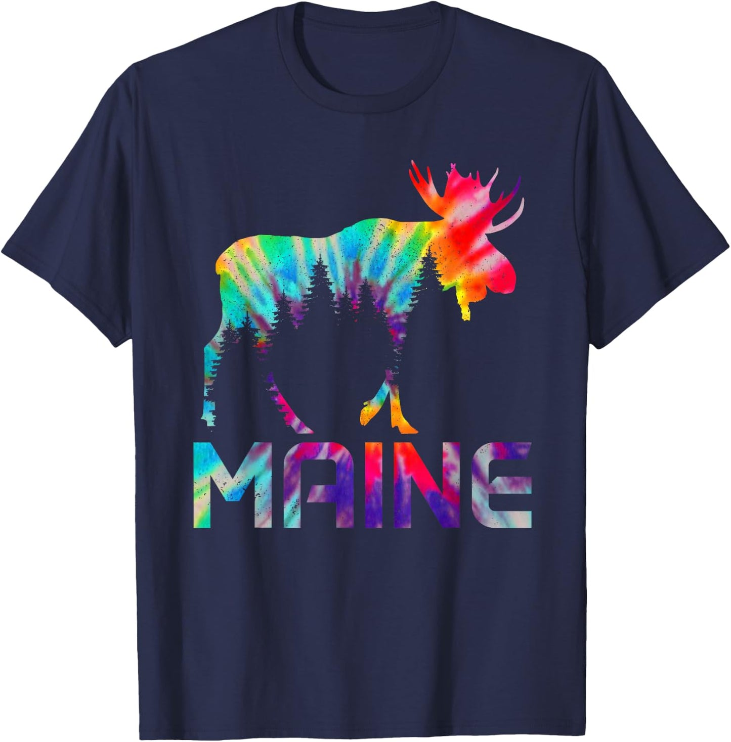 Maine Vintage Tie Dye Souvenir Elk T-Shirt - T-Shirt | Navy