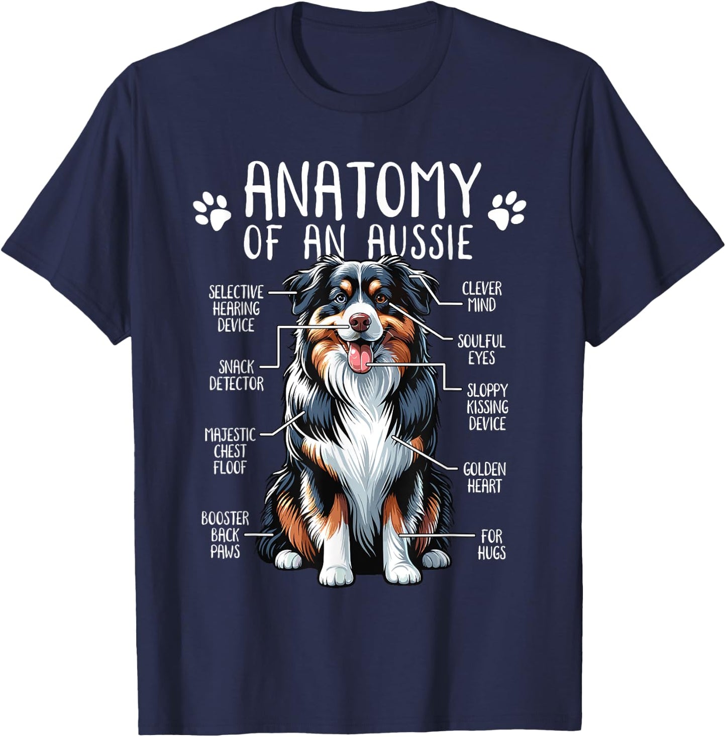 Funny Anatomy Australian Shepherd Dog Lover Aussie Owner Men Women Girls Kids T-Shirt - T-Shirt | Navy