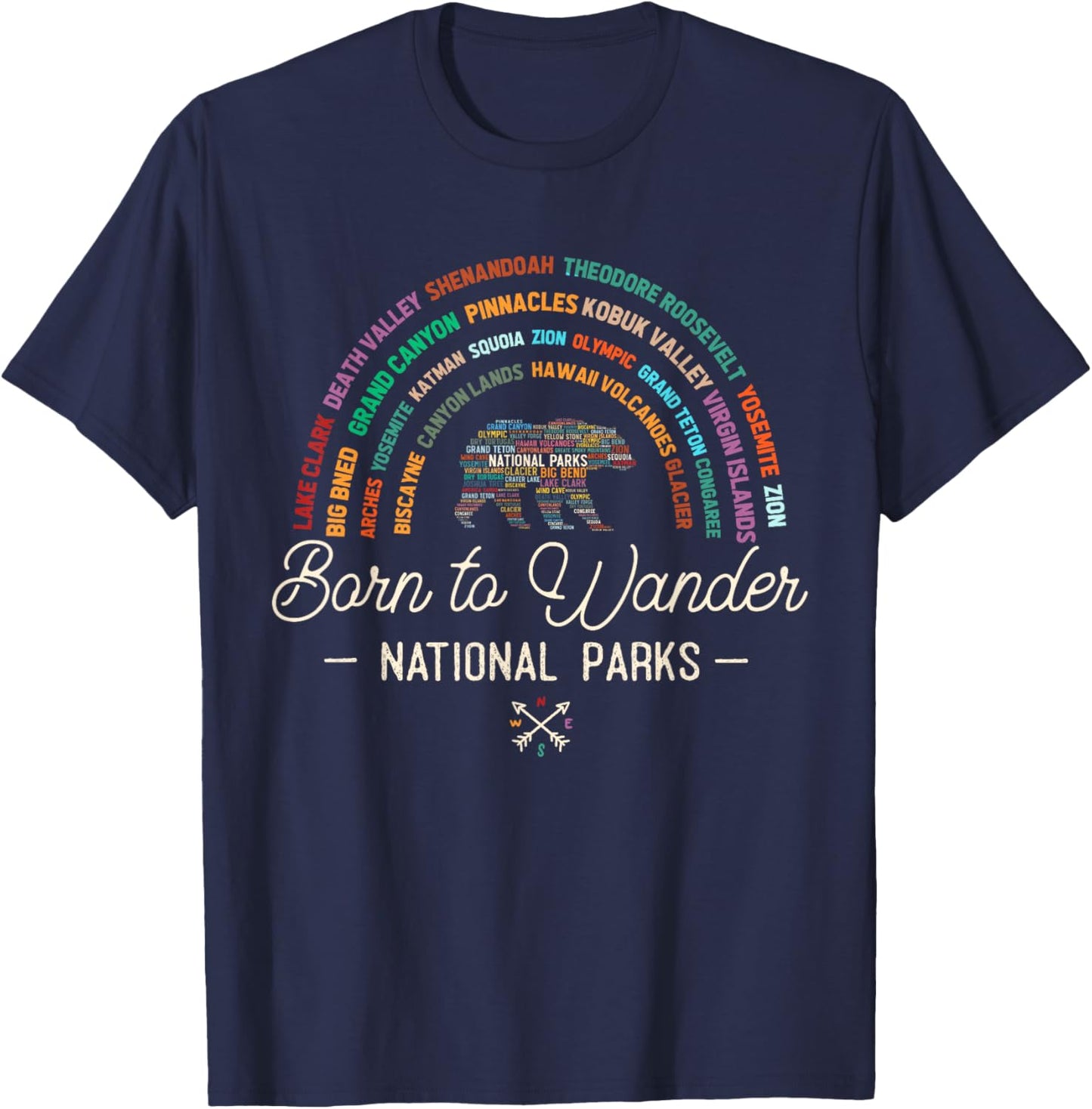 National Parks USA - Bear - Born To Wander National Parks T-Shirt - T-Shirt | Navy
