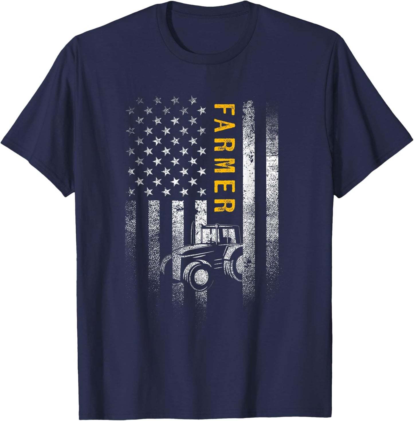 Tractor American USA Flag Funny Farmer Rancher Gifts Farming Women Men T-Shirt - T-Shirt | Navy