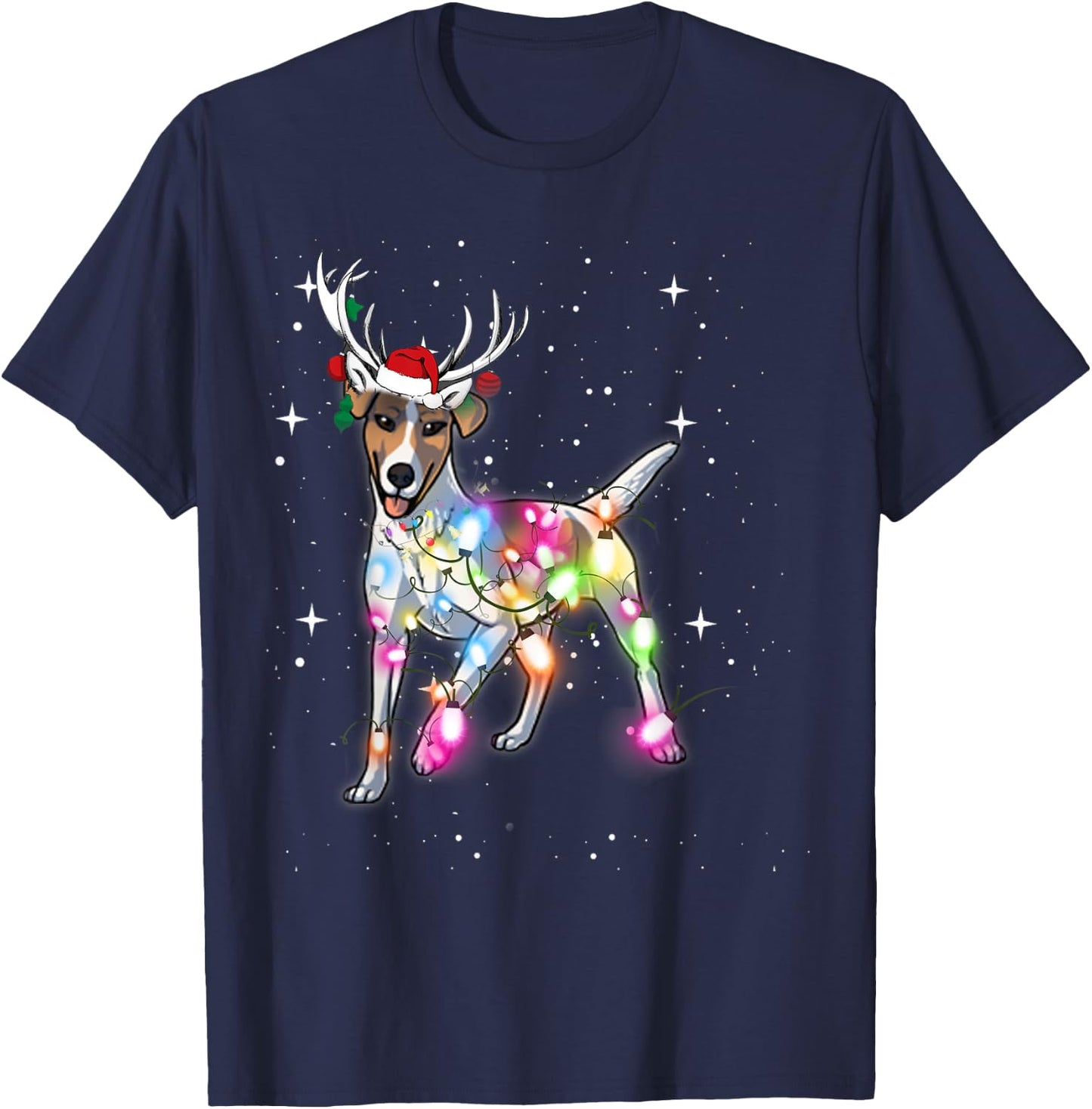 Smooth Fox Terrier Christmas Lights Pajama Funny Dog T-Shirt - T-Shirt | Navy