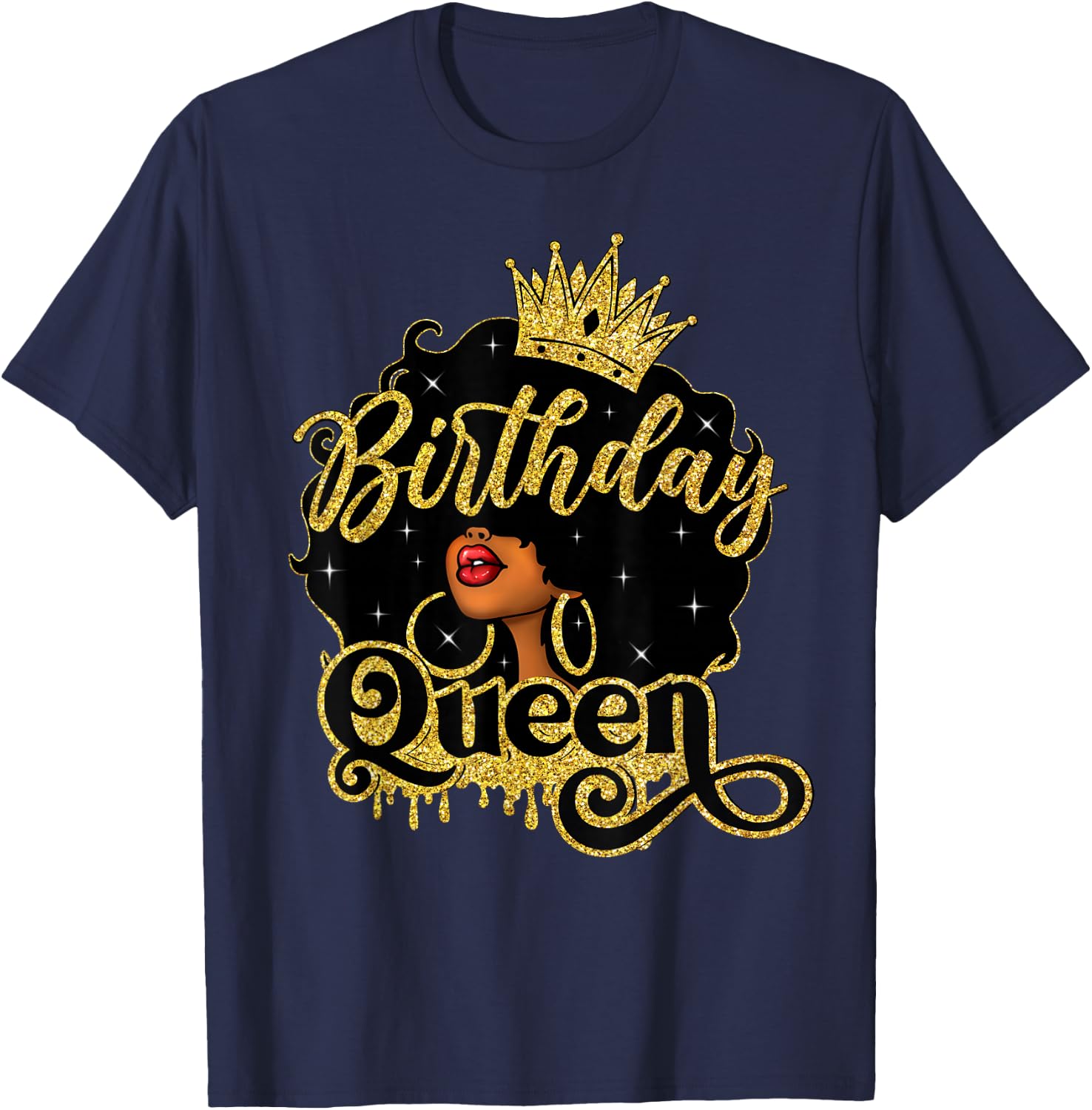 Birthday Afro Women Girls African American Black Queen T-Shirt - T-Shirt | Navy