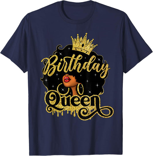Birthday Afro Women Girls African American Black Queen T-Shirt - T-Shirt | Navy