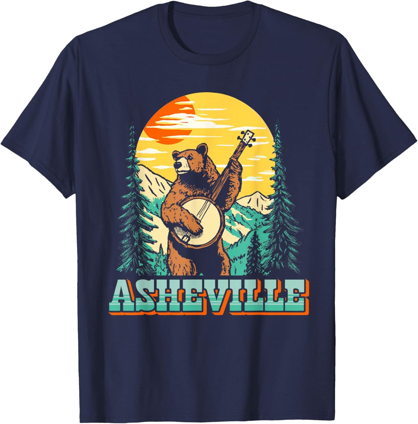 Asheville North Carolina Banjo Bear Vintage Nature T-Shirt - T-Shirt | Navy