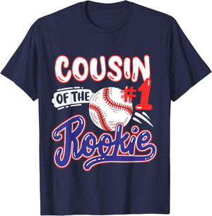 Cousin of Rookie 1st Baseball Birthday Party Theme Matching T-Shirt - T-Shirt | Navy