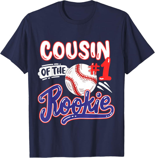 Cousin of Rookie 1st Baseball Birthday Party Theme Matching T-Shirt - T-Shirt | Navy
