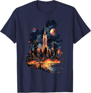 New York City Downtown Skyline Statue of Liberty NYC T-Shirt - T-Shirt | Navy