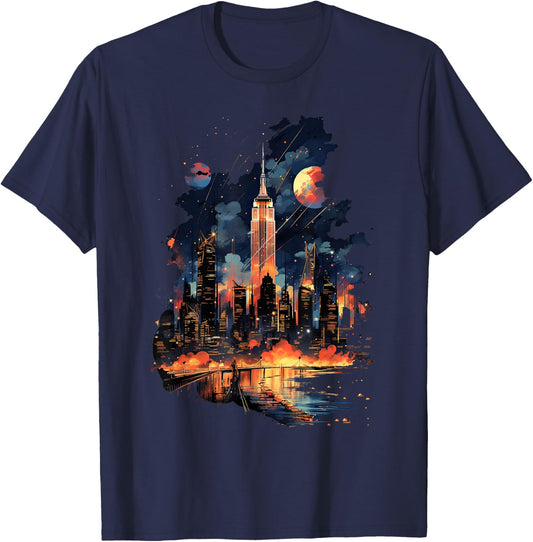 New York City Downtown Skyline Statue of Liberty NYC T-Shirt - T-Shirt | Navy