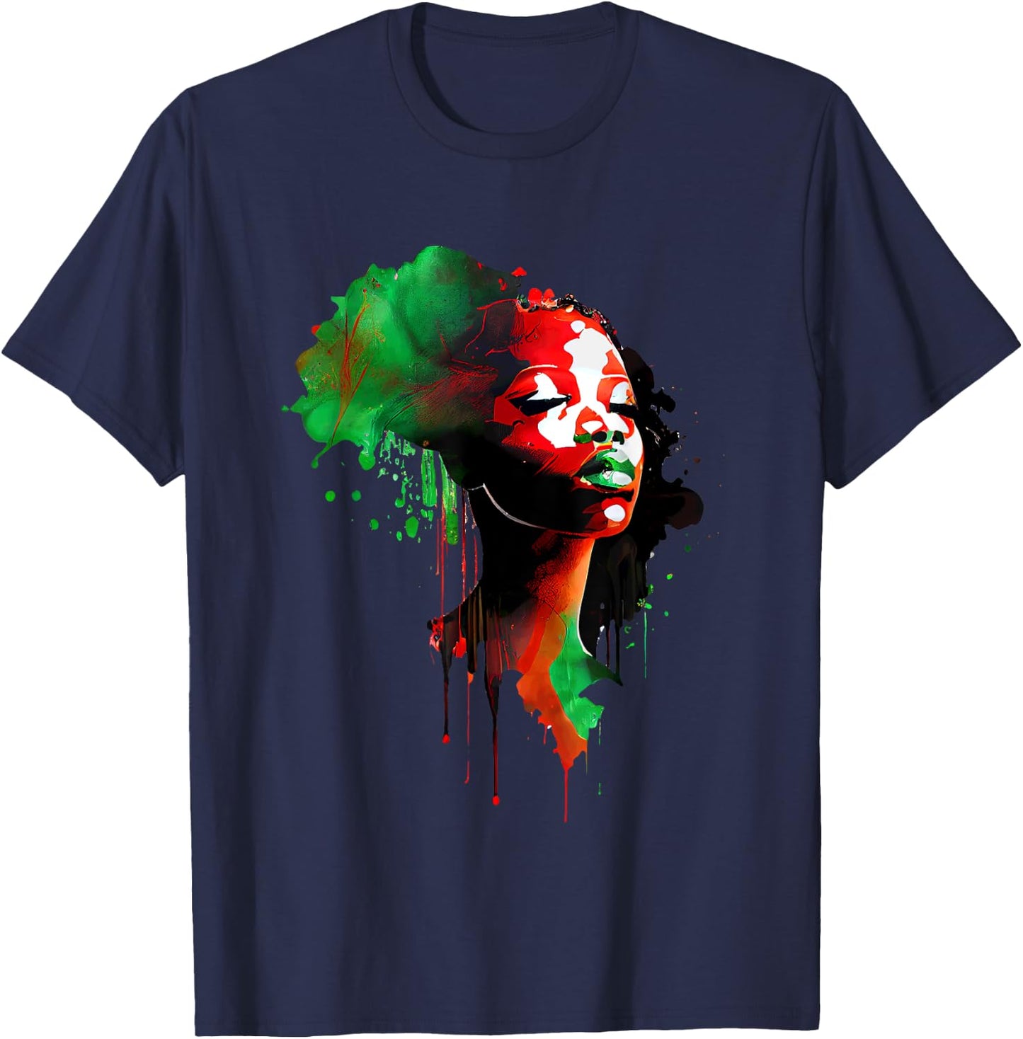 Young Black King Afro Melanin Boy Colour Dripping T-Shirt - T-Shirt | Navy