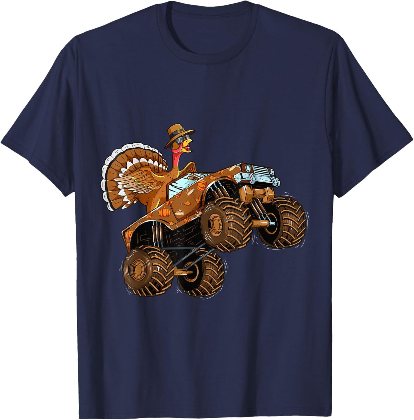 Thanksgiving Turkey Riding Monster Truck For Boys Girls Kids T-Shirt - T-Shirt | Navy