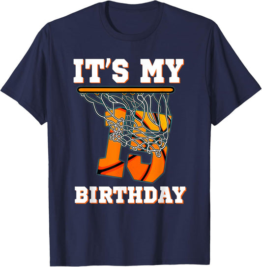 It's My 15th Birthday Basketball Boy Party 15 Years Old T-Shirt - T-Shirt | Navy