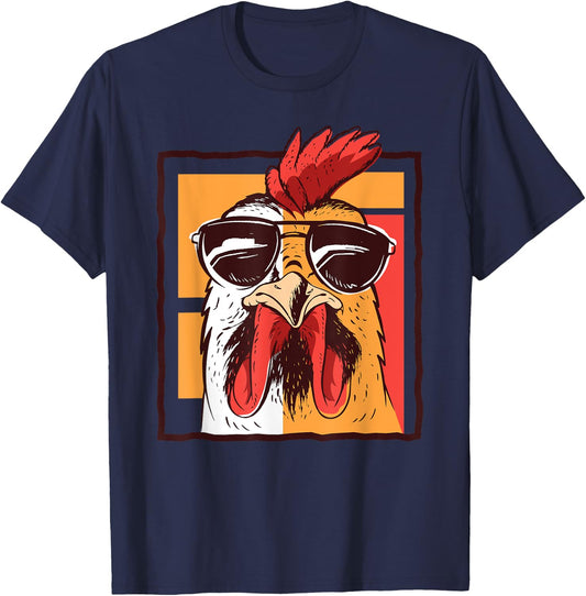 Retro Vintage Chicken Cool Rooster Wearing Sunglasses T-Shirt - T-Shirt | Navy