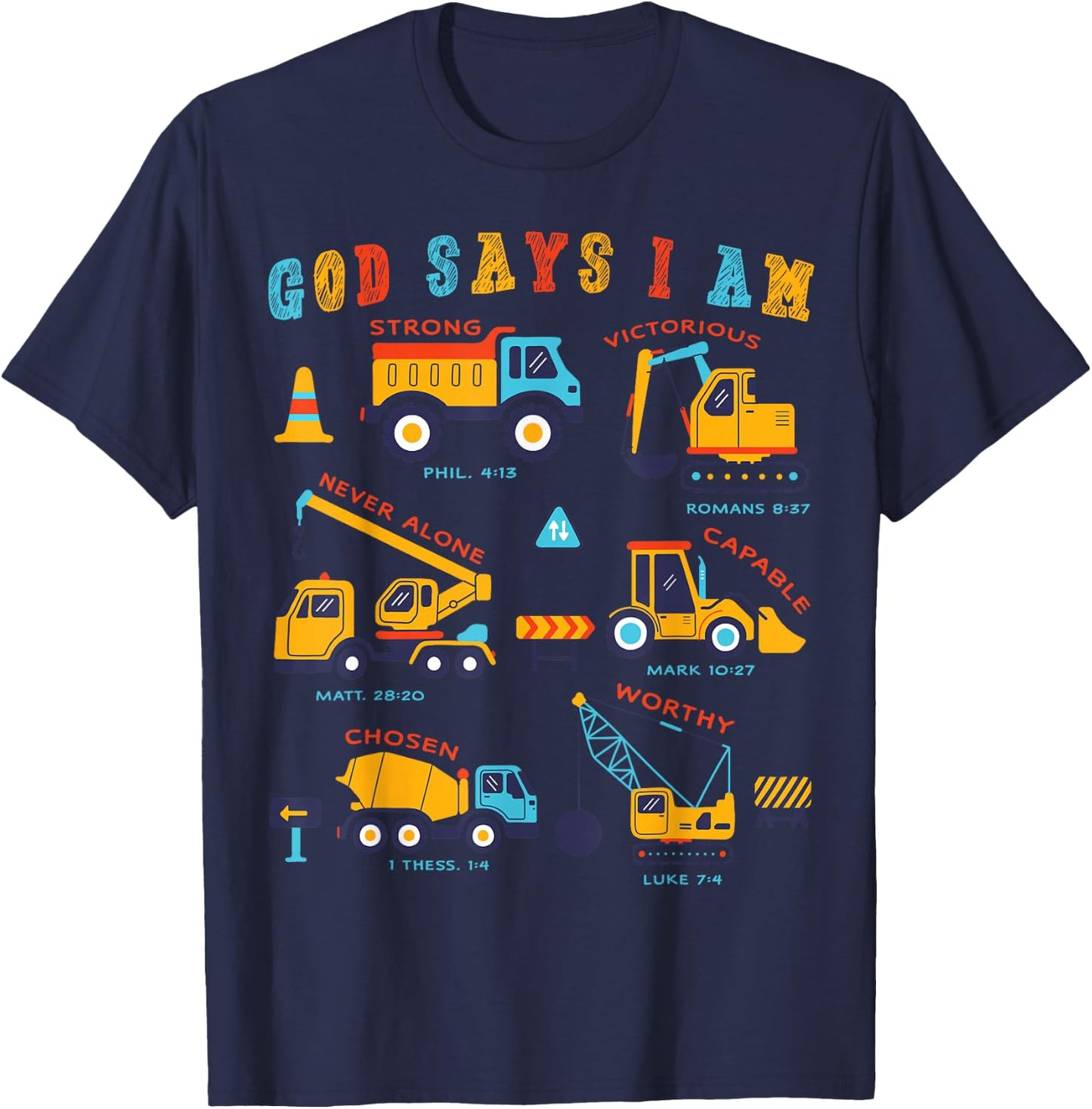 Toddler Kids God Says I Am Construction Bible Verse Truck T-Shirt - T-Shirt | Navy