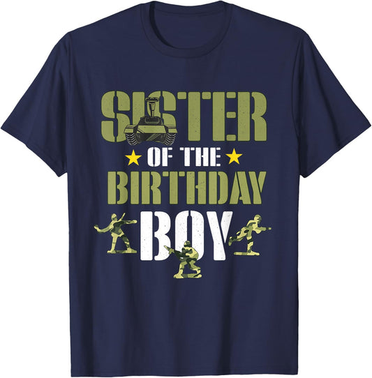 Sister of The Birthday Boy Shirt Army Camouflage Sister 1st T-Shirt - T-Shirt | Navy