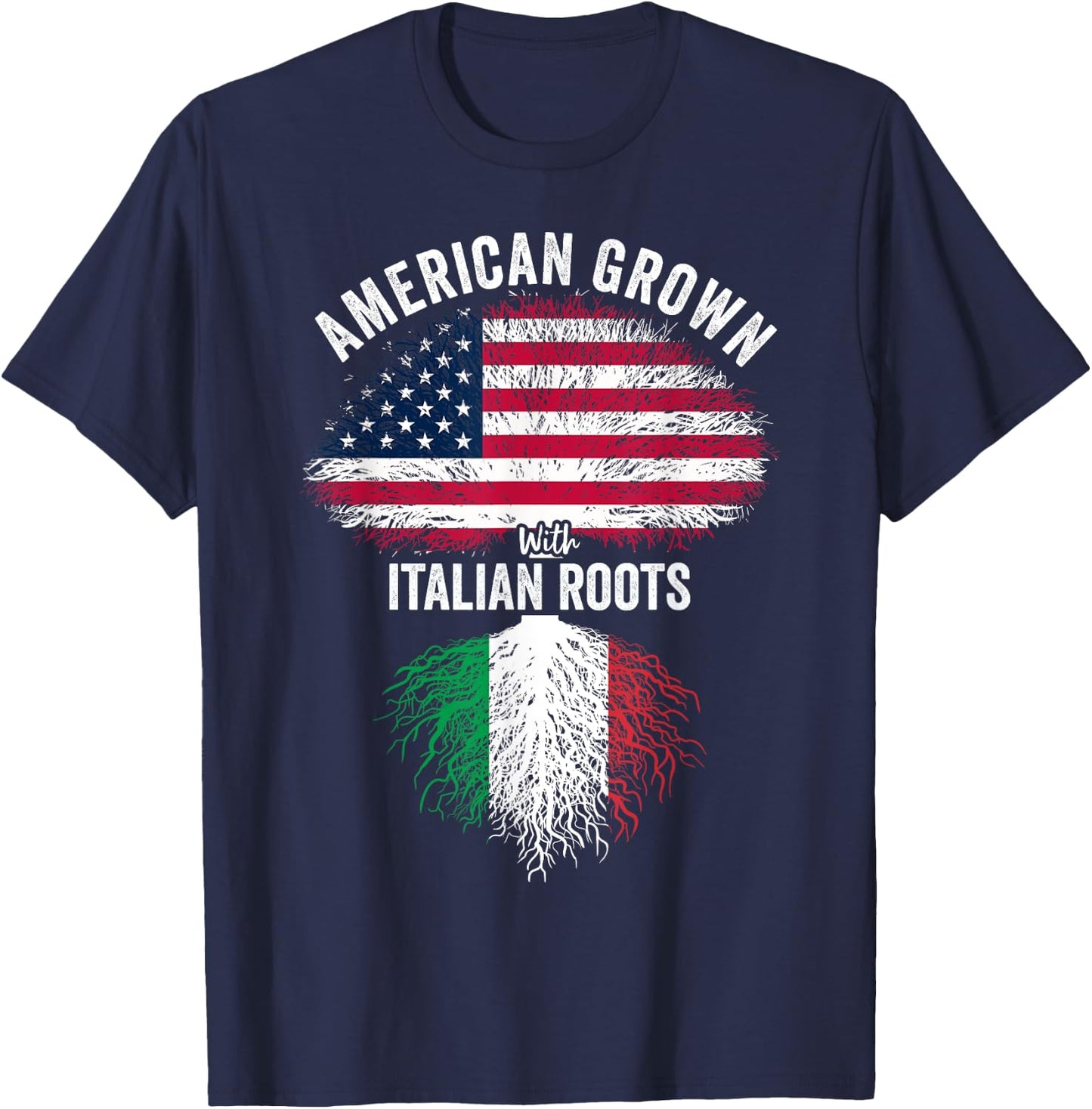 American Grown With Italian Roots USA Italia Flag T-Shirt - T-Shirt | Navy