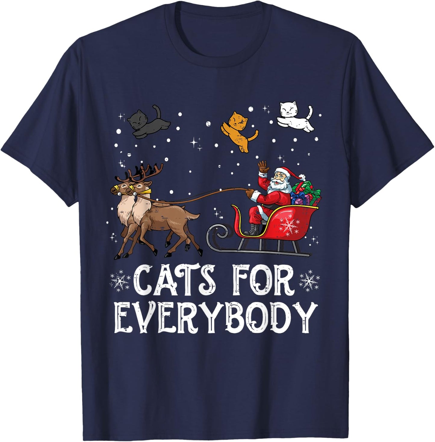 Cats For Everybody Christmas Cat Funny Xmas Women Santa T-Shirt - T-Shirt | Navy