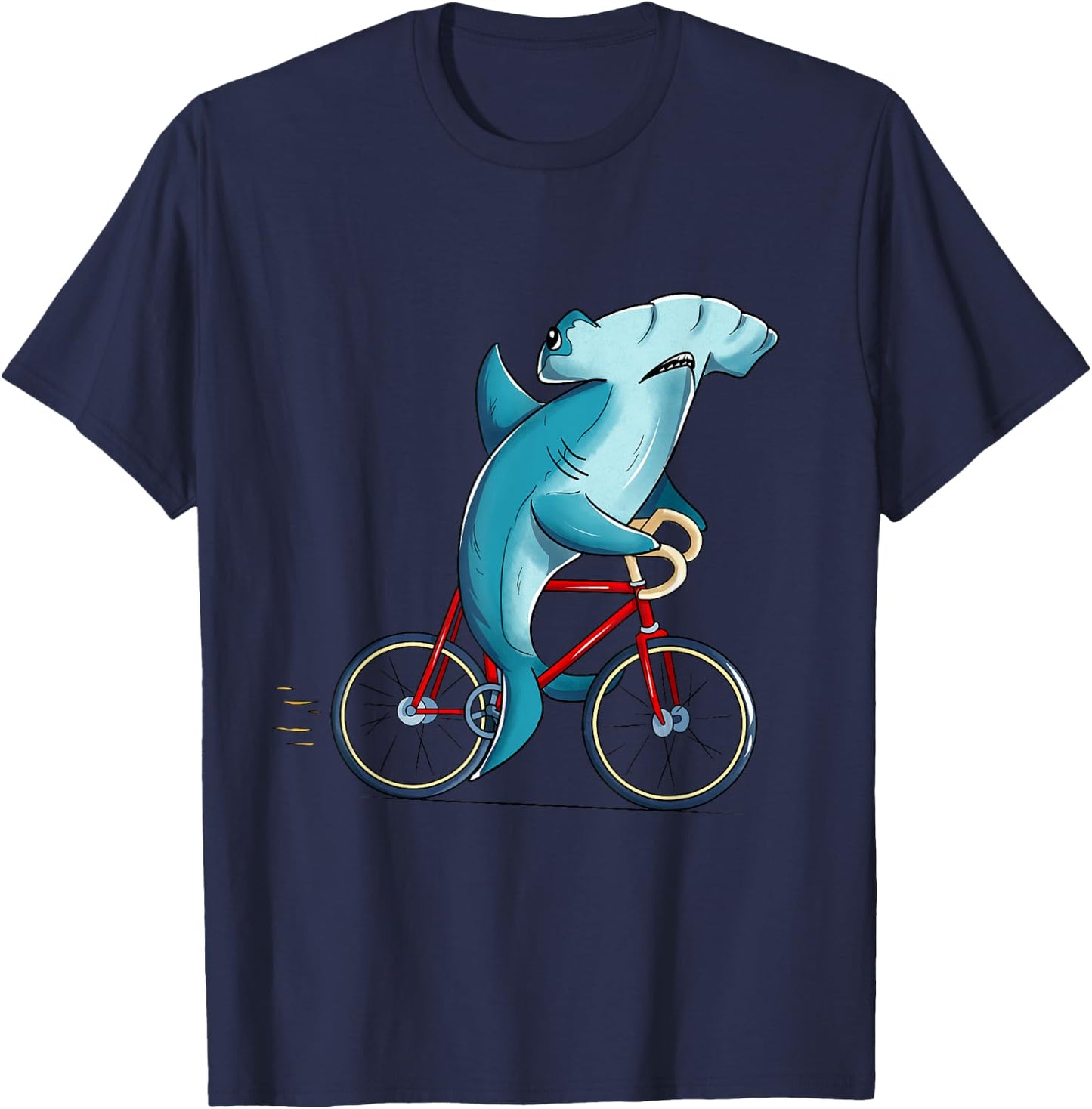 Hammerhead Shark Riding Bicycle Cute Biker T-Shirt - T-Shirt | Navy