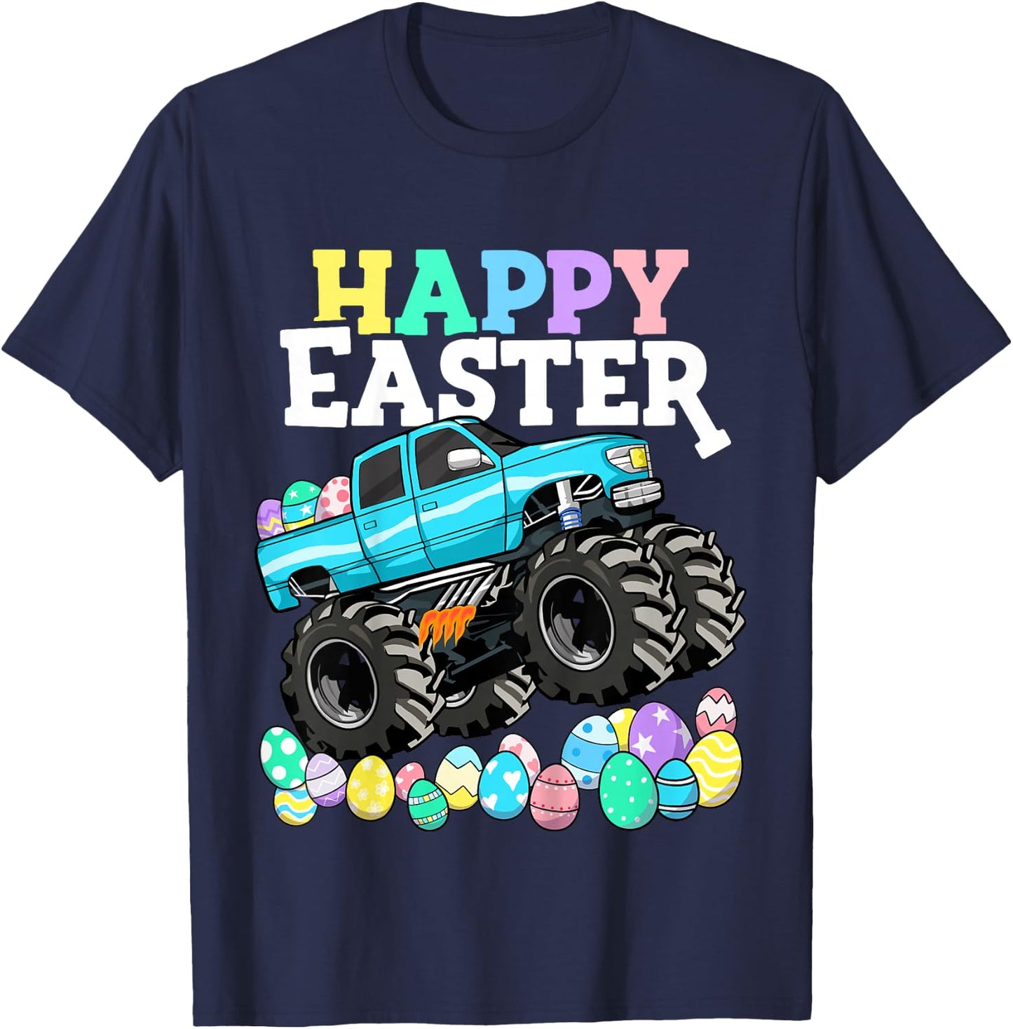 Boys Happy Easter Monster Truck Easter Eggs Toddler T-Shirt - T-Shirt | Navy