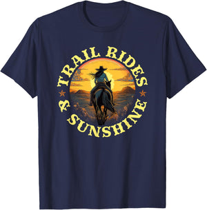 Country Trail Rides and Sunshine, Horse Riding Cowgirl T-Shirt - T-Shirt | Navy