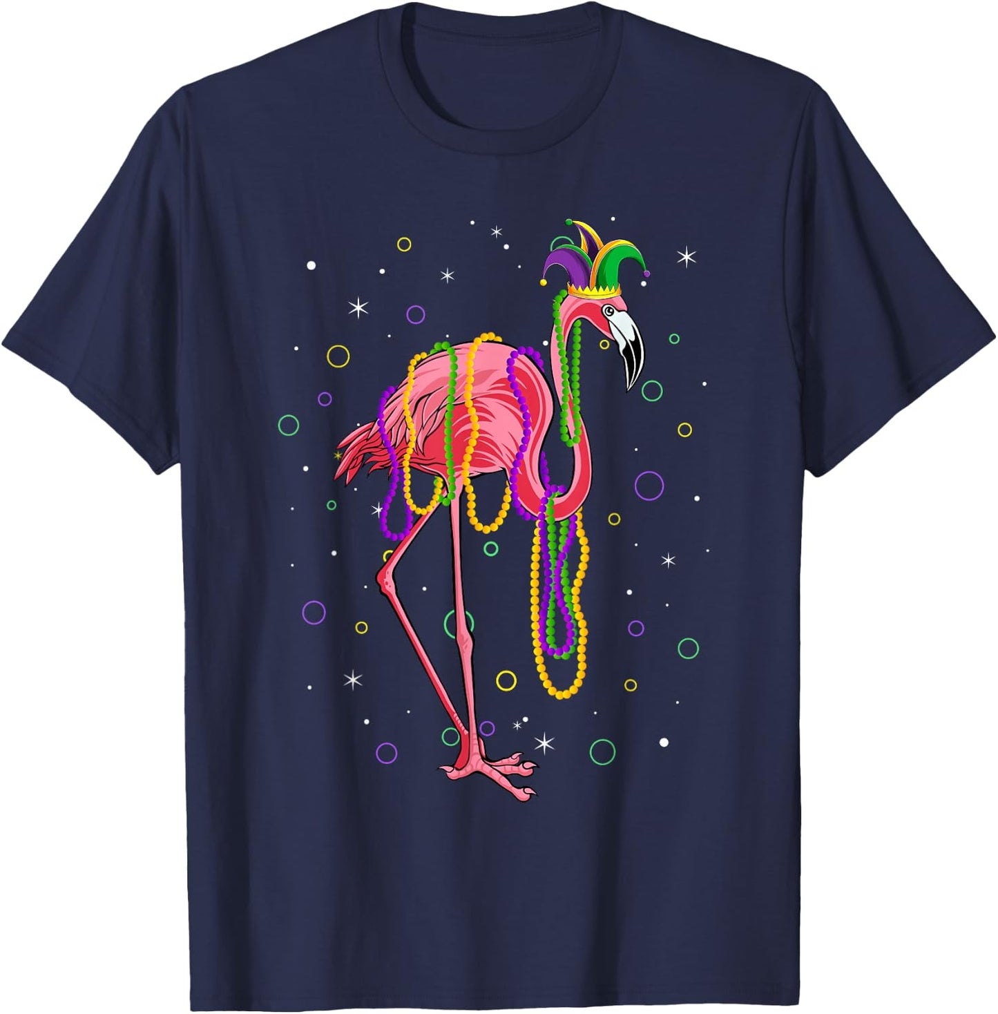 Jester Flamingo & Beads Mardi Gras Fat Tuesday Parade Girls T-Shirt - T-Shirt | Navy