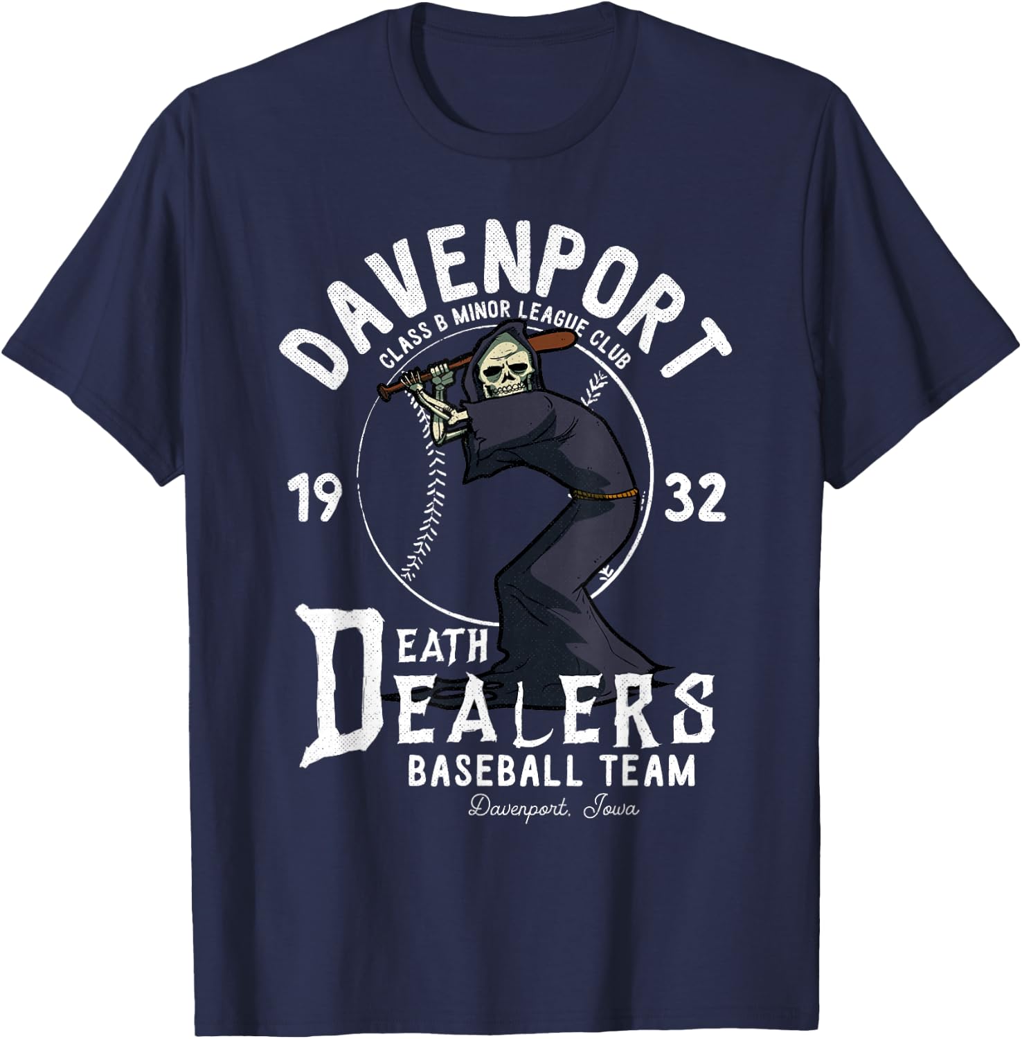 Davenport Death Dealers Retro Minor League Baseball Team T-Shirt - T-Shirt | Navy