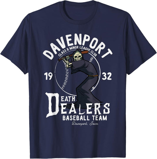 Davenport Death Dealers Retro Minor League Baseball Team T-Shirt - T-Shirt | Navy