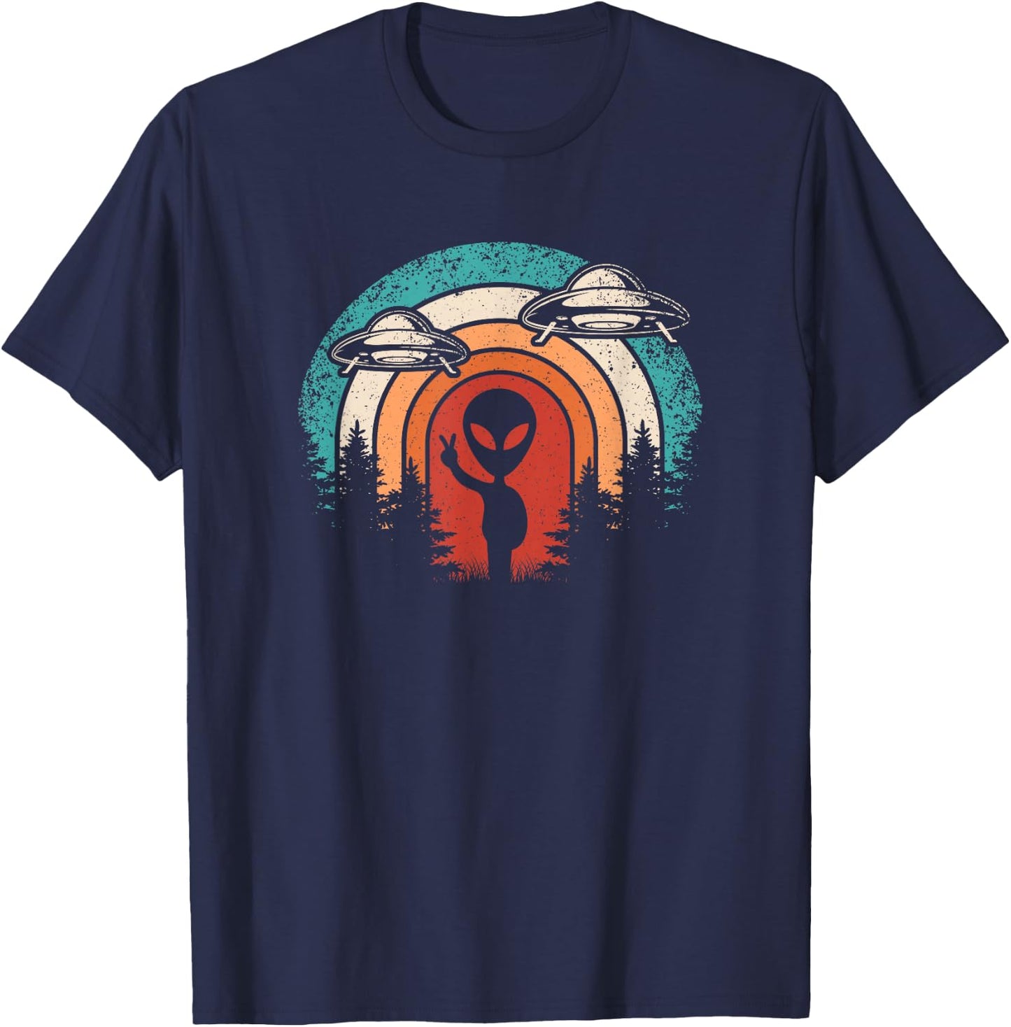 Funny Retro Alien UFO Space Extraterrestrial Men Women T-Shirt - T-Shirt | Navy