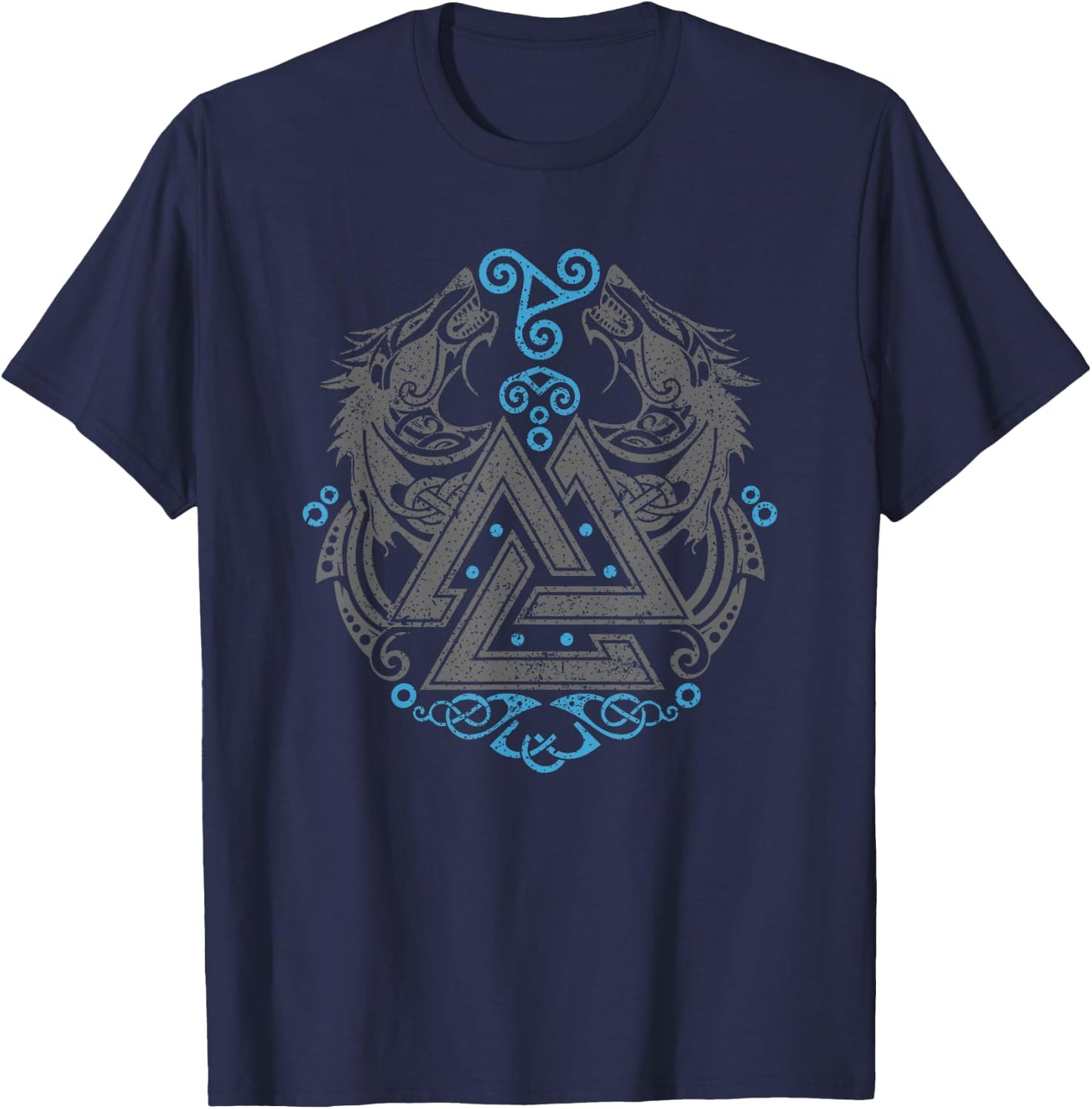 Walhalla Wolf Wolves Odins Runes Valknut Symbol Viking T-Shirt - T-Shirt | Navy