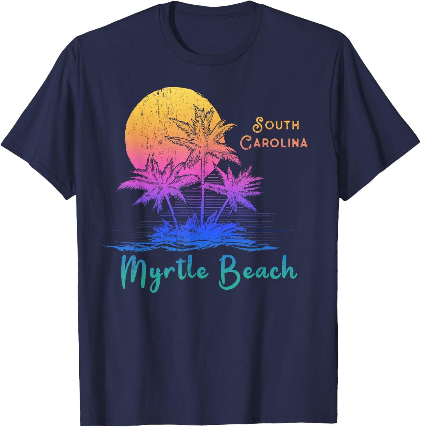 Myrtle Beach Palmetto Tree South Carolina Vacations Camping T-Shirt - T-Shirt | Navy